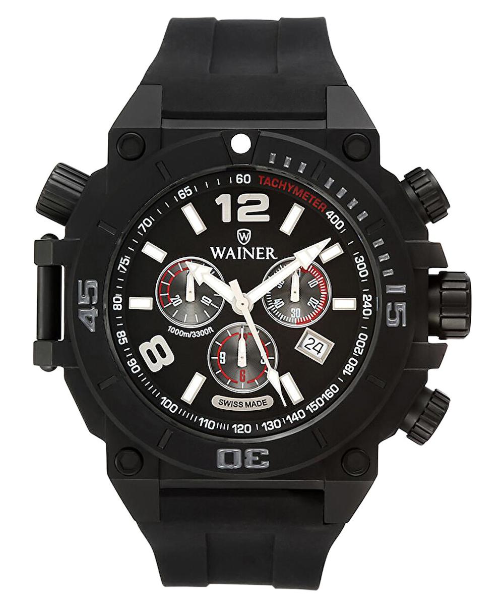 Wainer WA.10920-C Pusulalı Takvimli 50 mm Siyah Silikon Kordon Analog Erkek Kol Saati
