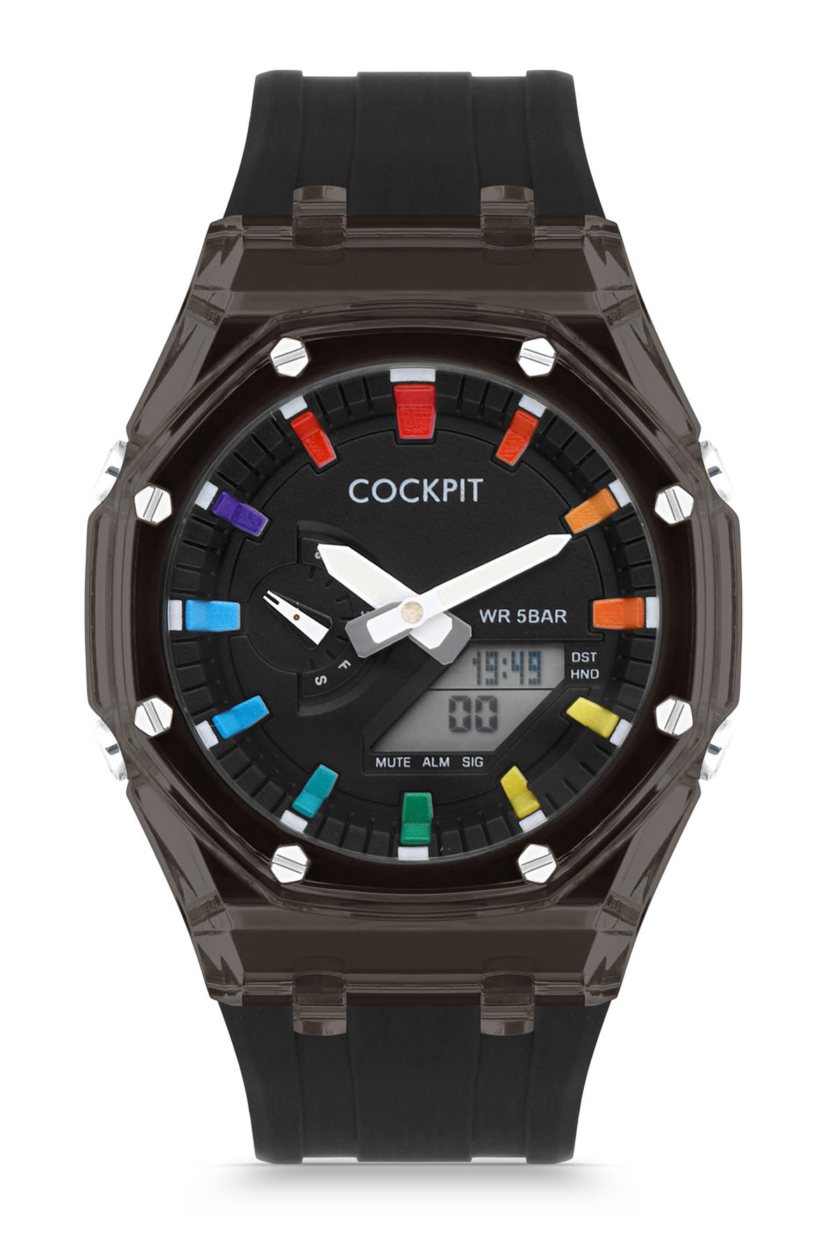 Cockpit CK-2210BK Takvimli 44 mm Siyah Silikon Kordon Dijital Erkek Kol Saati
