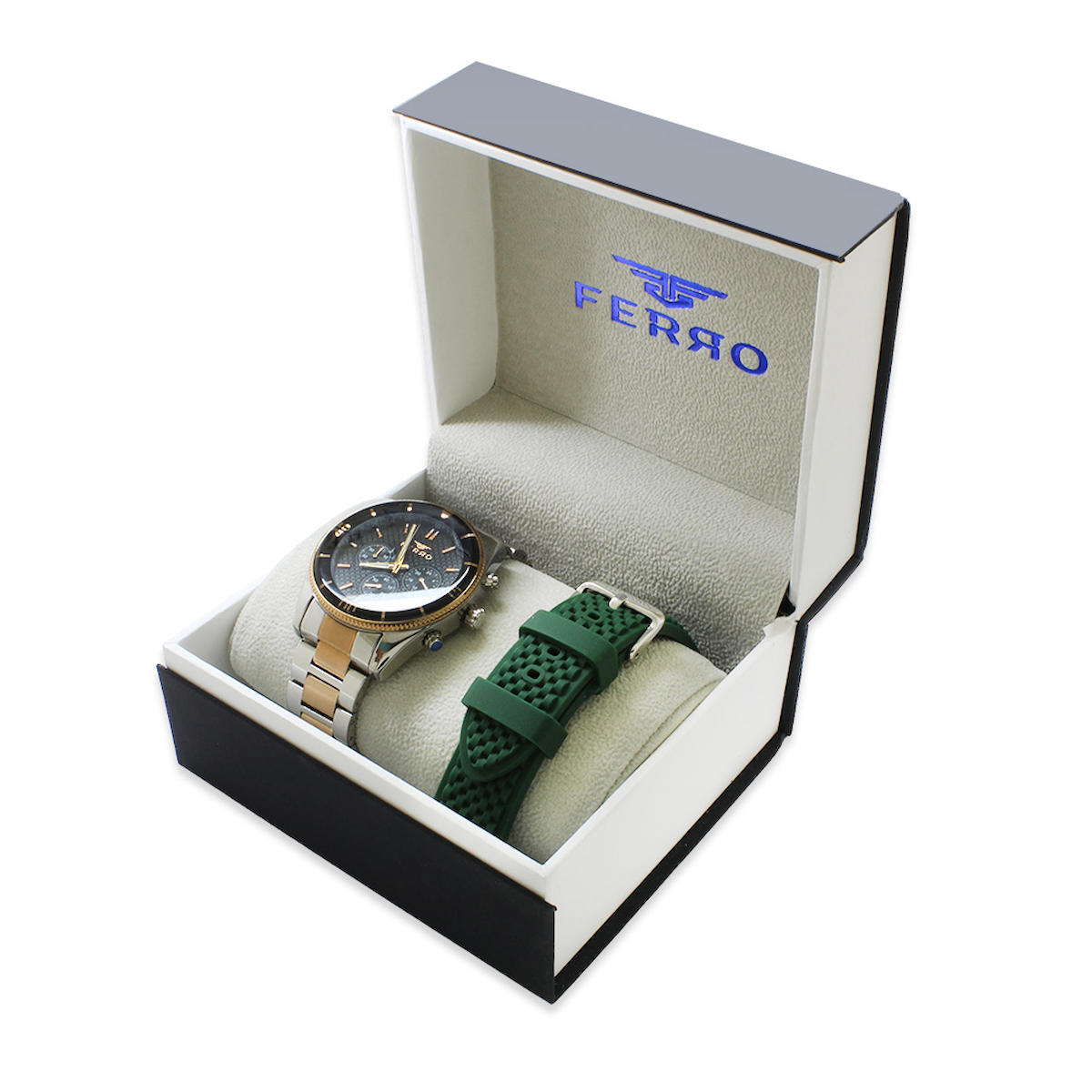 Ferro TH-FM31920D-ZG Takvimli 44 mm Altın-Çelik - Silikon Kordon Analog Erkek Kol Saati