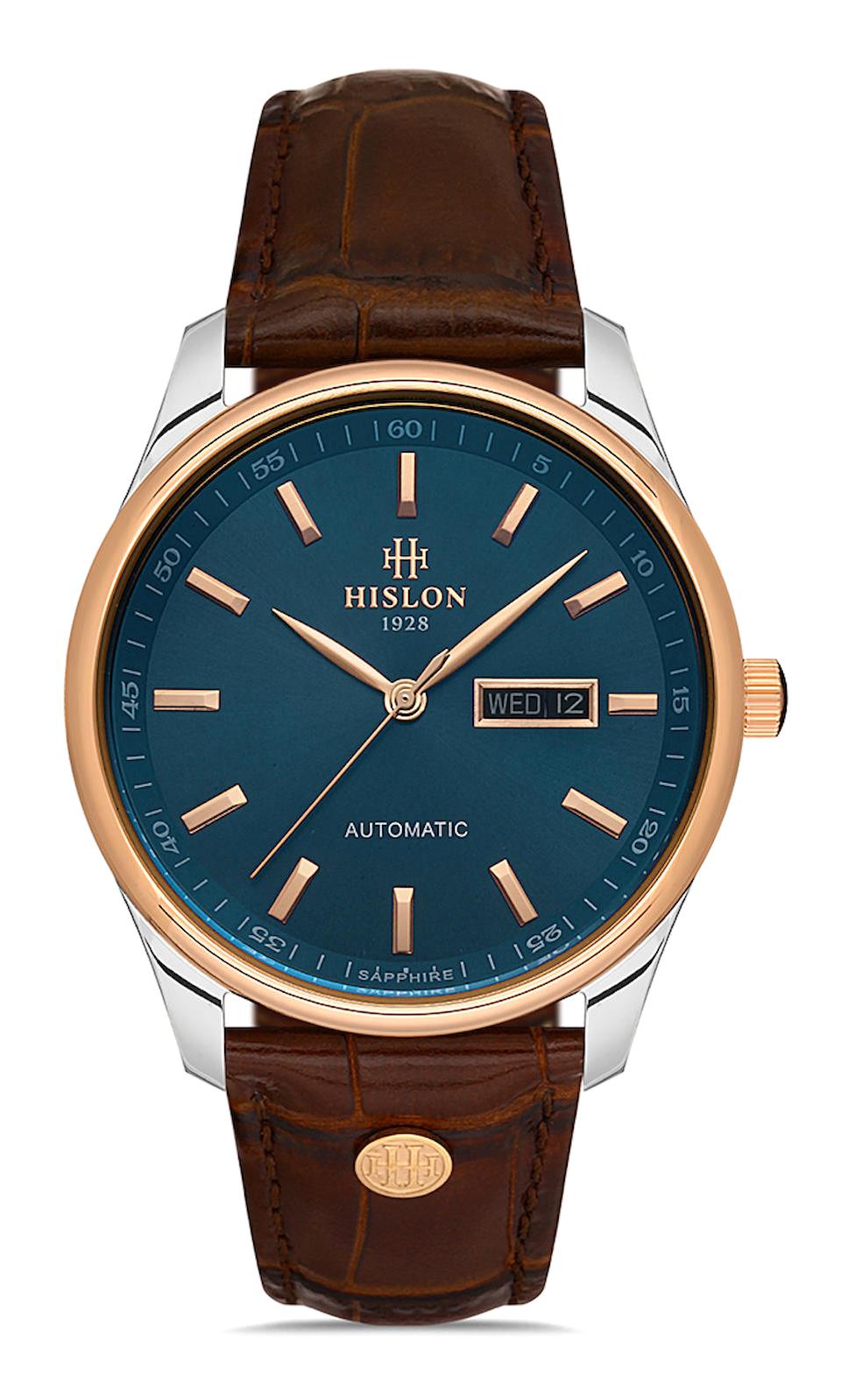 Hislon SD113T-11KR Takvimli Kahverengi Çelik Kordon Analog Erkek Kol Saati