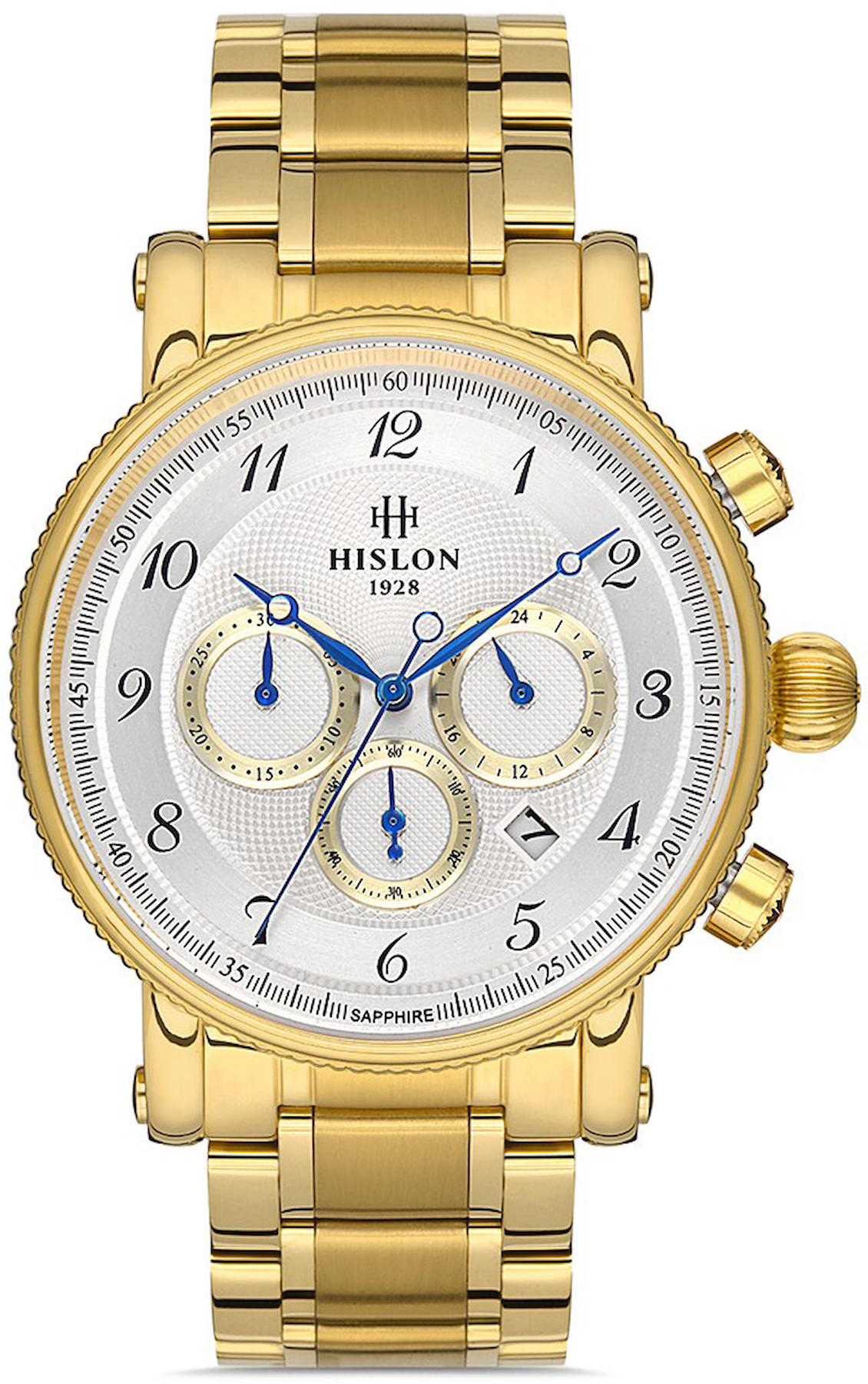Hislon MS102G-02SG Pusulalı Takvimli 44 mm Altın Çelik Kordon Analog Kol Saati