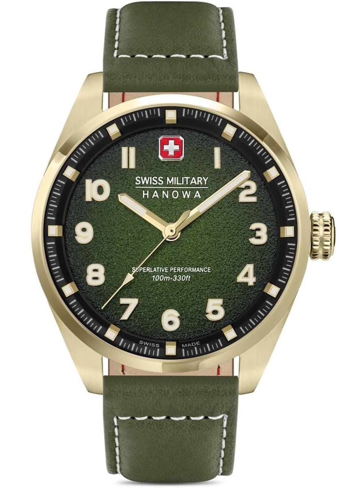 Swiss Military SMWGA0001550 Takvimli 44 mm Yeşil Deri Kordon Analog Erkek Kol Saati