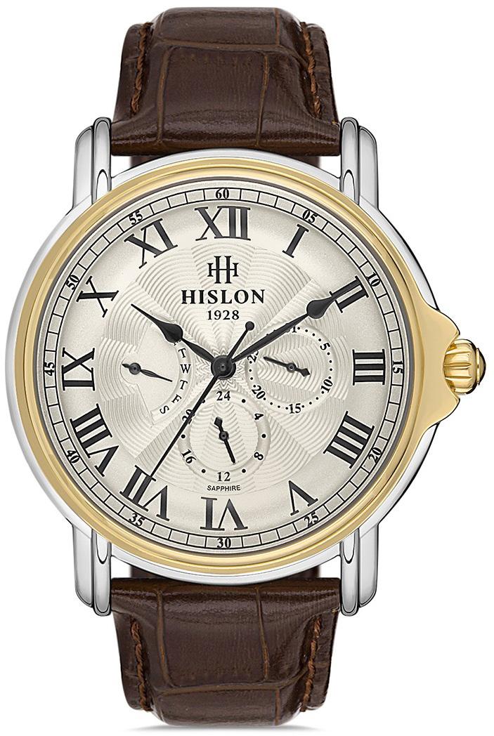 Hislon DT112T-08KS Pusulalı Takvimli Kahverengi Metal Kordon Analog Kol Saati