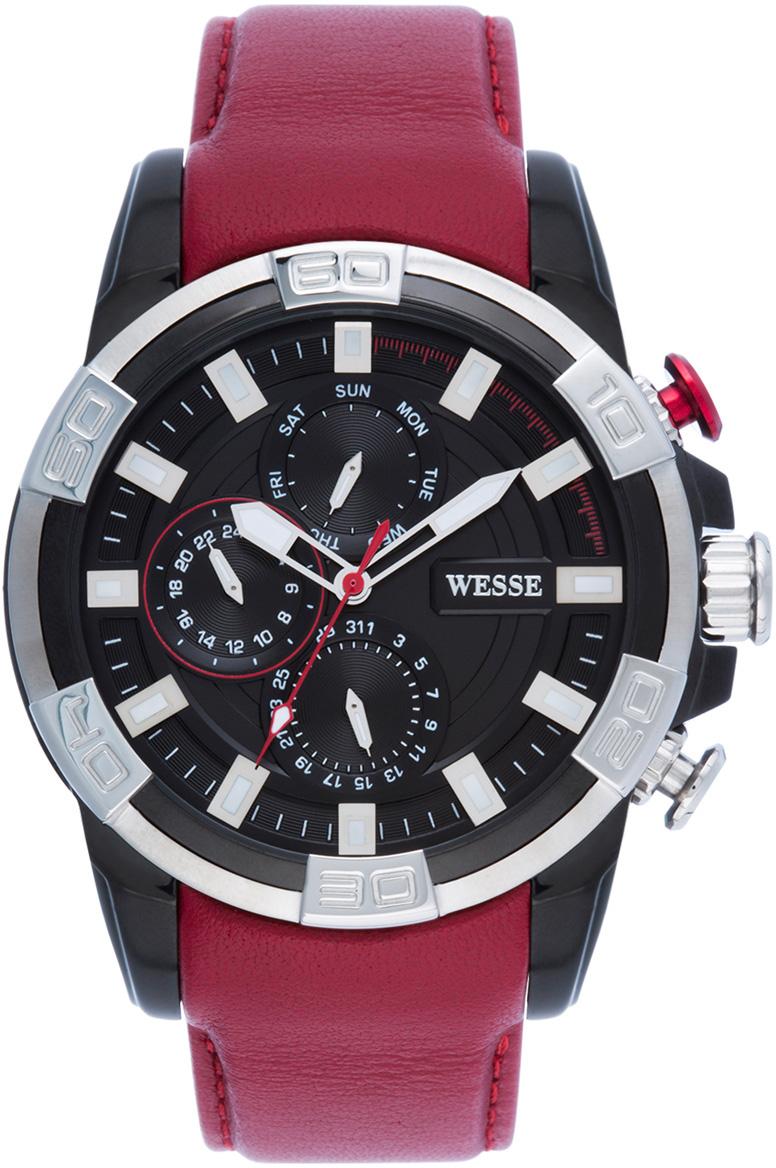 Wesse WWG201904 Pusulalı Takvimli 42 mm Kırmızı Deri Kordon Analog Erkek Kol Saati