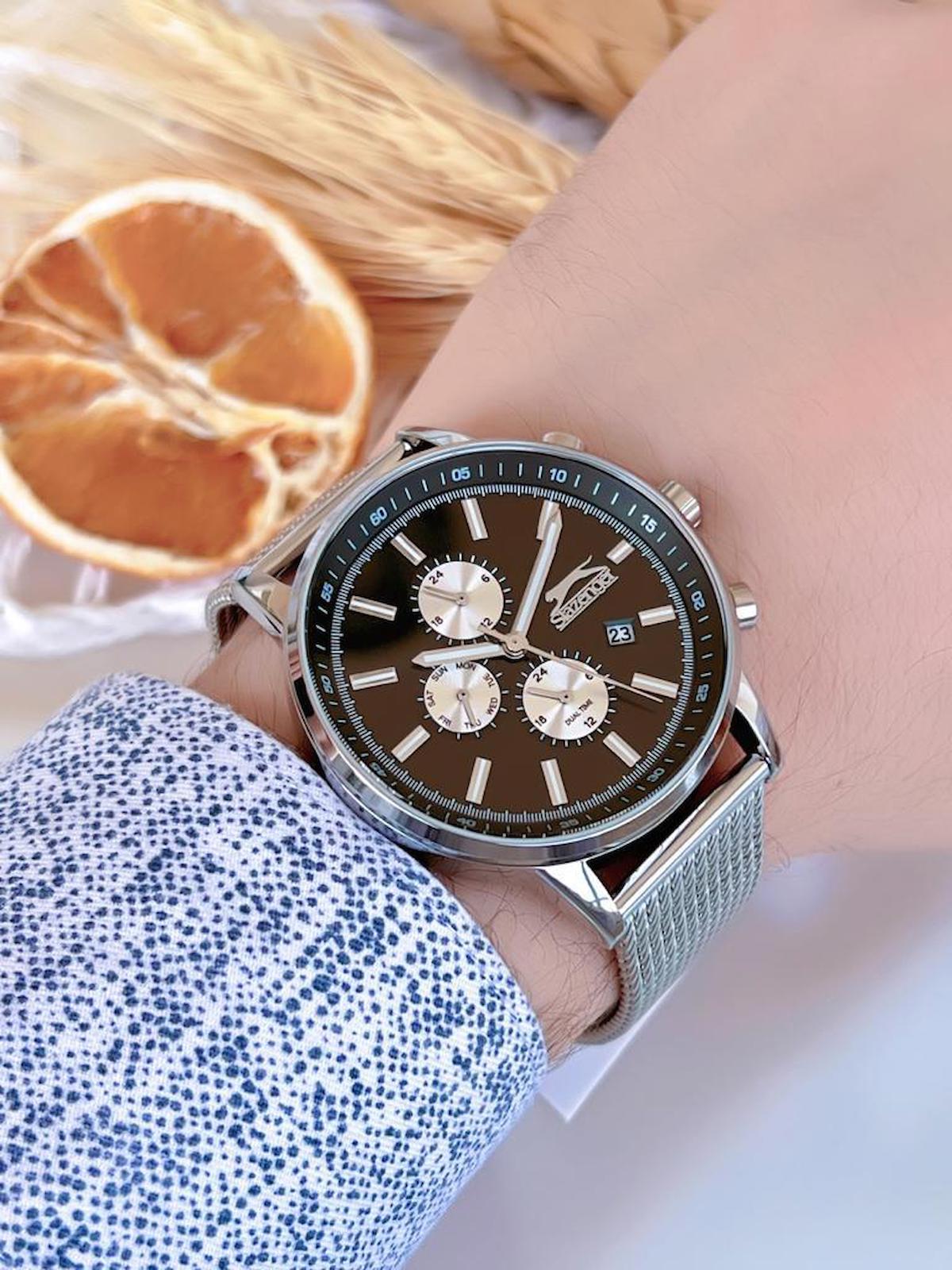 Slazenger SL.1.381 Su Geçirmez Takvimli 51-55 mm Çelik Kordon Analog Erkek Kol Saati
