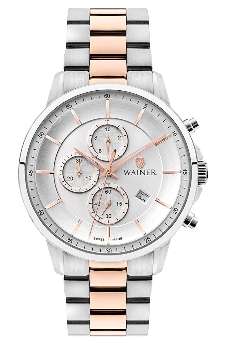 Wainer WA.12928-B Pusulalı Takvimli 43 mm Altın-Çelik Kordon Analog Erkek Kol Saati