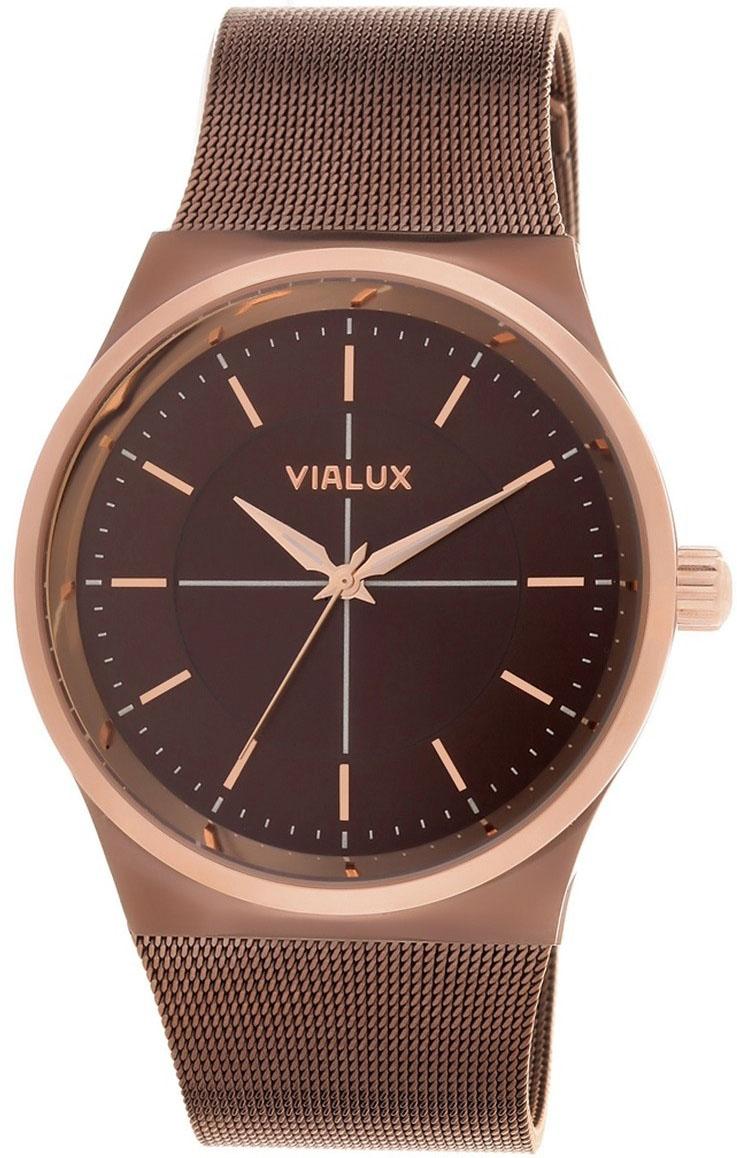 Vialux VS454-XX950T-06SR Takvimli 45 mm Kahverengi Çelik Kordon Analog Kol Saati