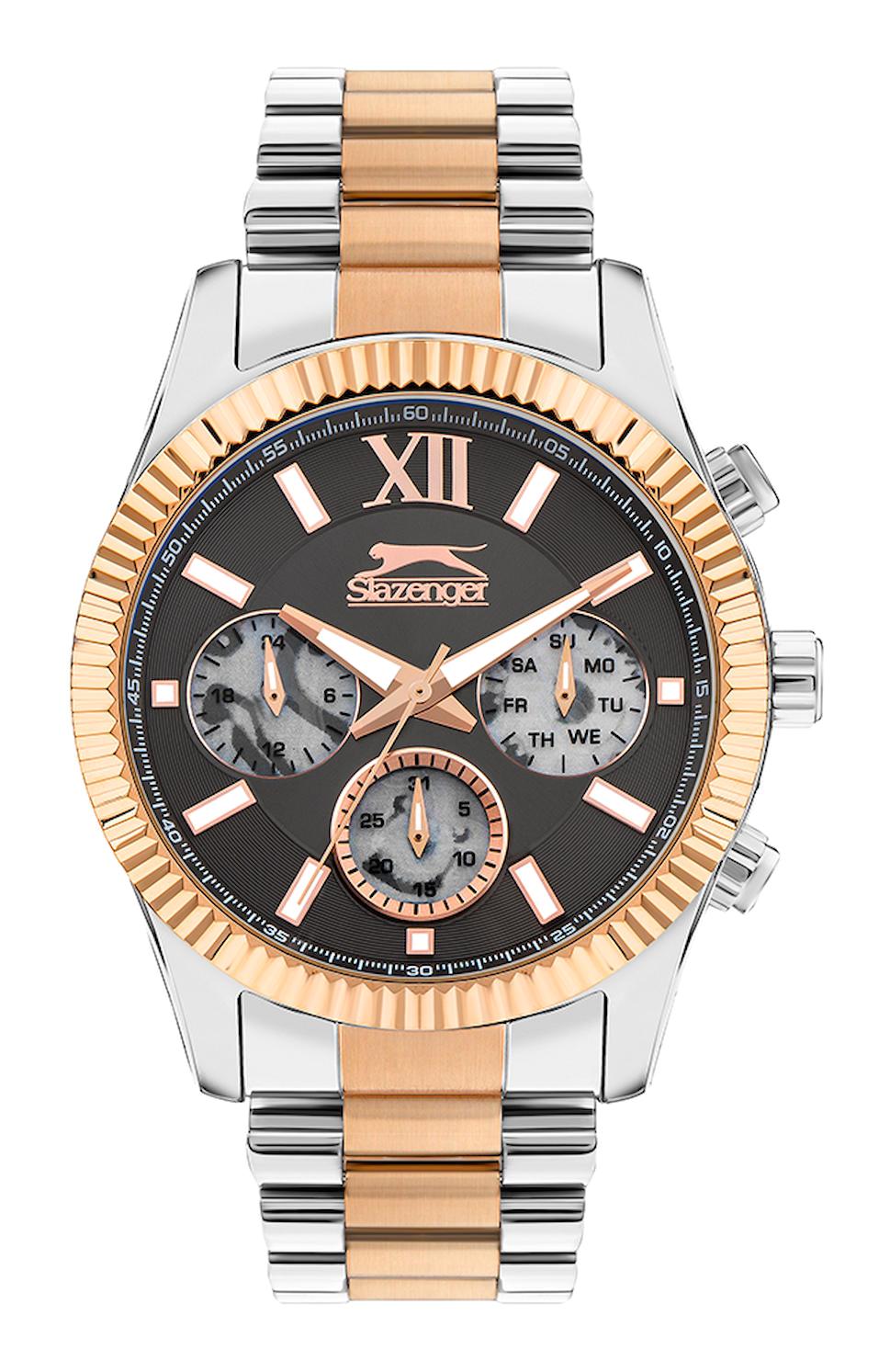 Slazenger SL.09.2316.2.04 Pusulalı Takvimli 43 mm Gri-Rose Gold Çelik Kordon Analog Erkek Kol Saati