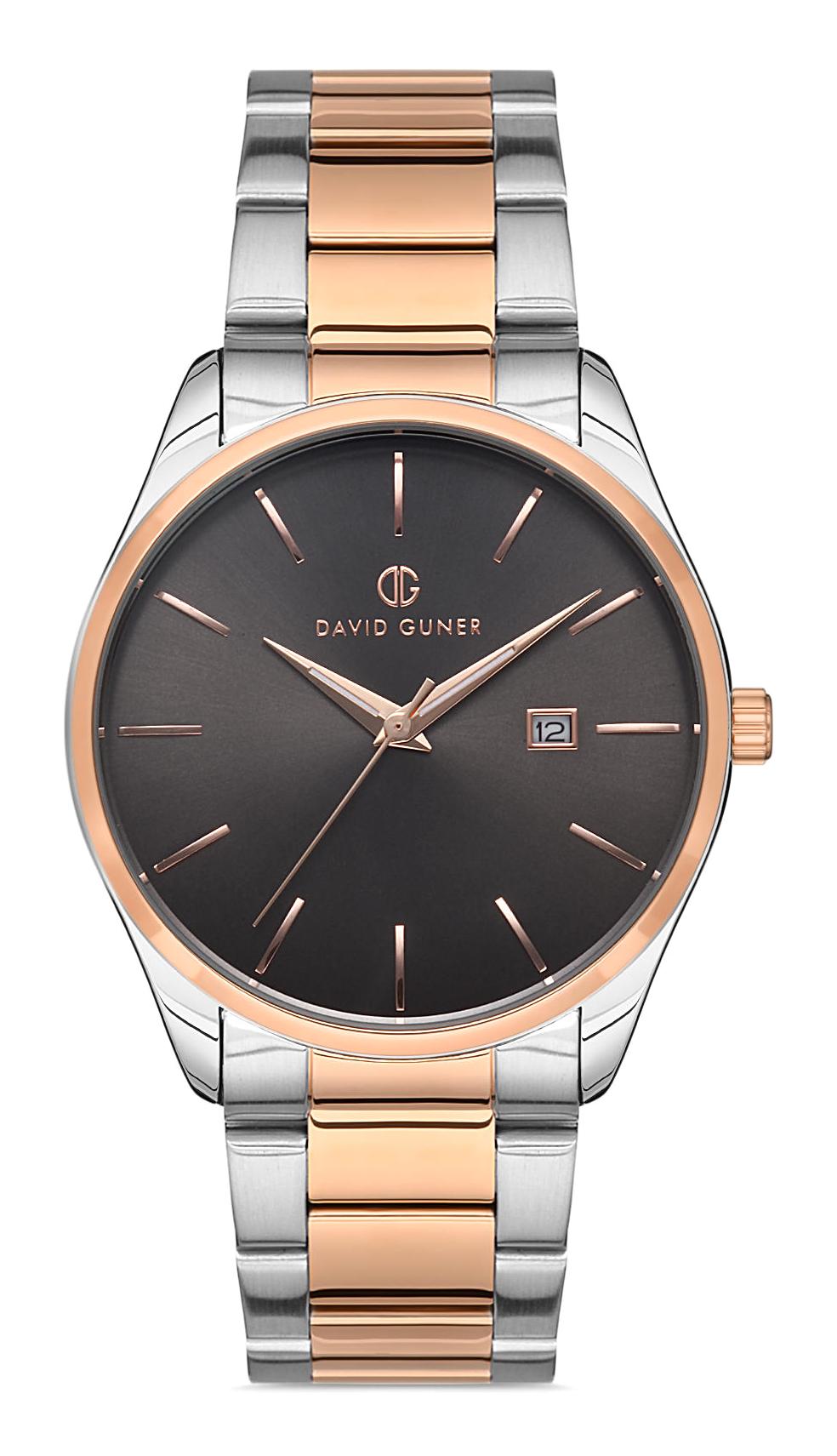 David Guner DG-8180GA-E9 Takvimli 42 mm Gri-Rose Gold Metal Kordon Analog Erkek Kol Saati