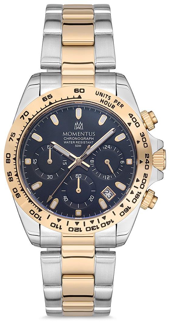 Momentus SM287T-04SG Takvimli 40 mm Altın-Çelik Kordon Analog Erkek Kol Saati