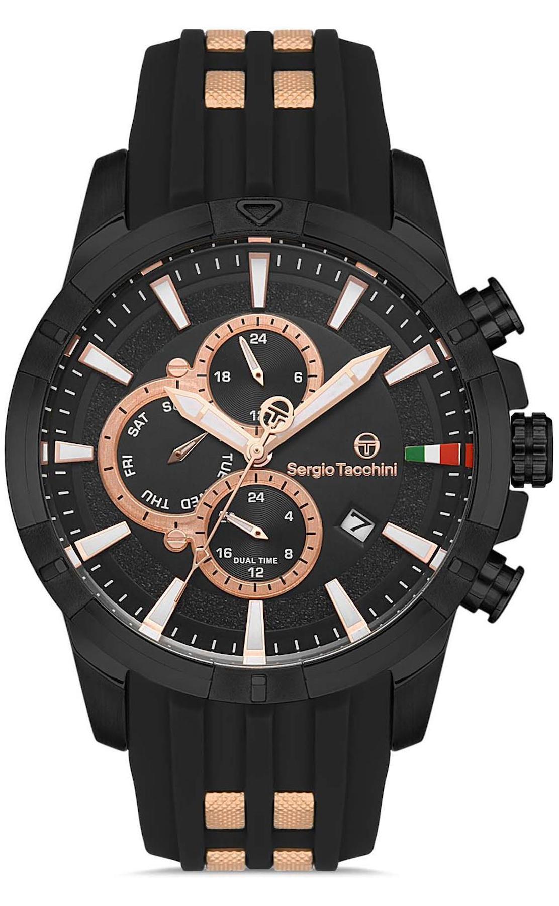Sergio Tacchini ST.1.10226.5 Takvimli Siyah Çelik Kordon Analog Erkek Kol Saati