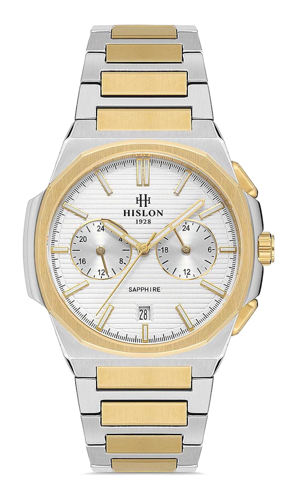 Hislon DT127T-02SG Pusulalı Takvimli 40 mm Altın-Çelik Kordon Analog Erkek Kol Saati