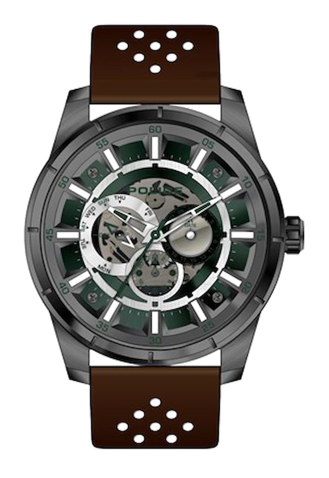 Police PL.15410JSU-19P Takvimli 48 mm Kahverengi Deri Kordon Analog Erkek Kol Saati