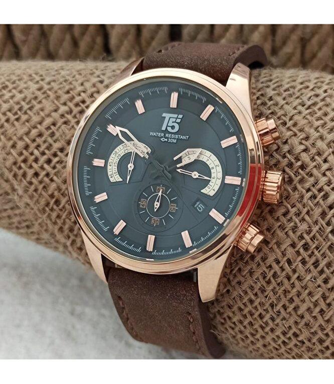 Ata Saat H3661G Takvimli 44 mm Kahverengi Metal Kordon Analog Erkek Kol Saati