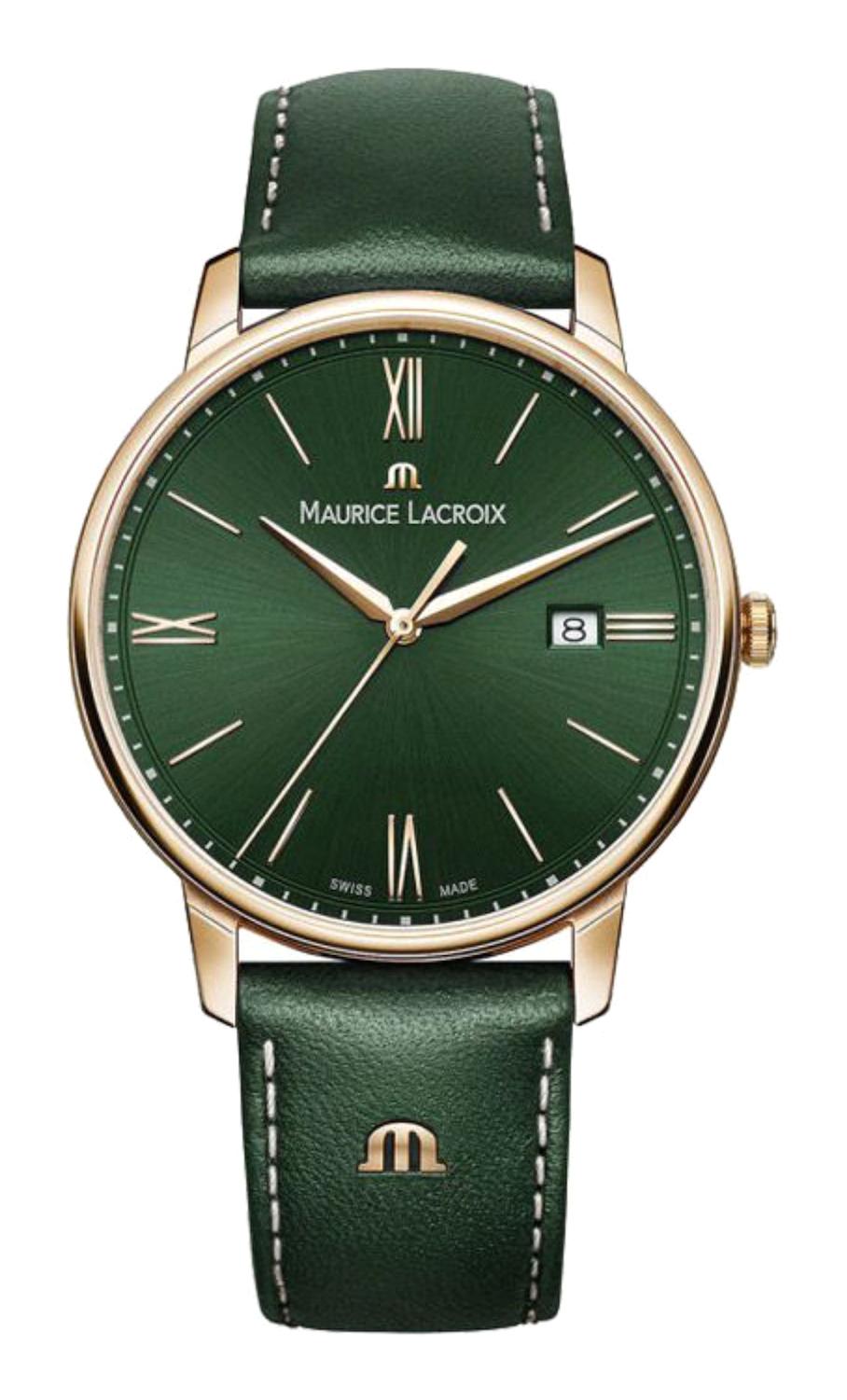 Maurice Lacroix ML-EL1118PVP01610-1 Takvimli 40 mm Yeşil Deri Kordon Analog Kol Saati