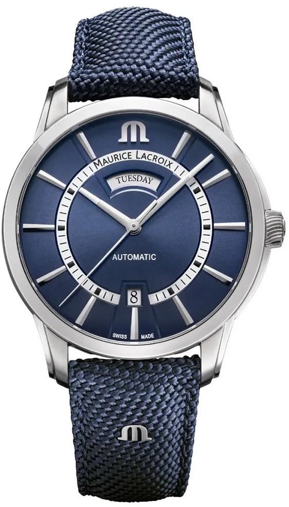 Maurice Lacroix PT6358-SS004-431-4 Takvimli 41 mm Lacivert Deri Kordon Analog Kol Saati