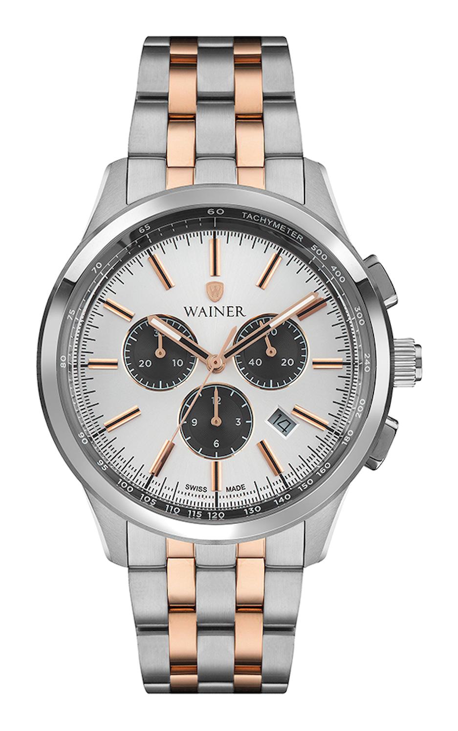 Wainer WA.12320-B Pusulalı Takvimli 43 mm Gri-Rose Gold Çelik Kordon Analog Erkek Kol Saati