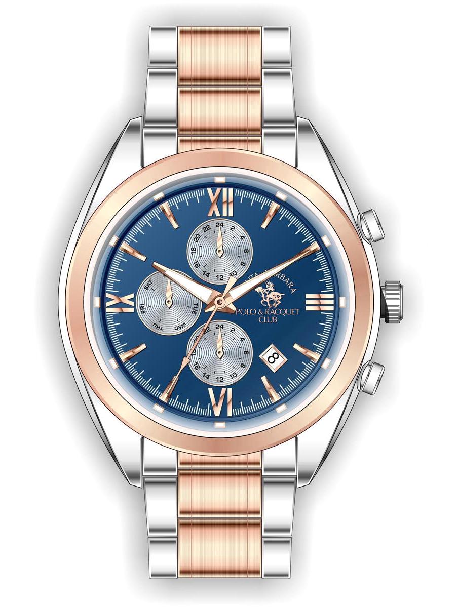 Santa Barbara Polo & Racquet Club SB.1.10078.5 Takvimli 44 mm Altın-Çelik Kordon Analog Erkek Kol Saati