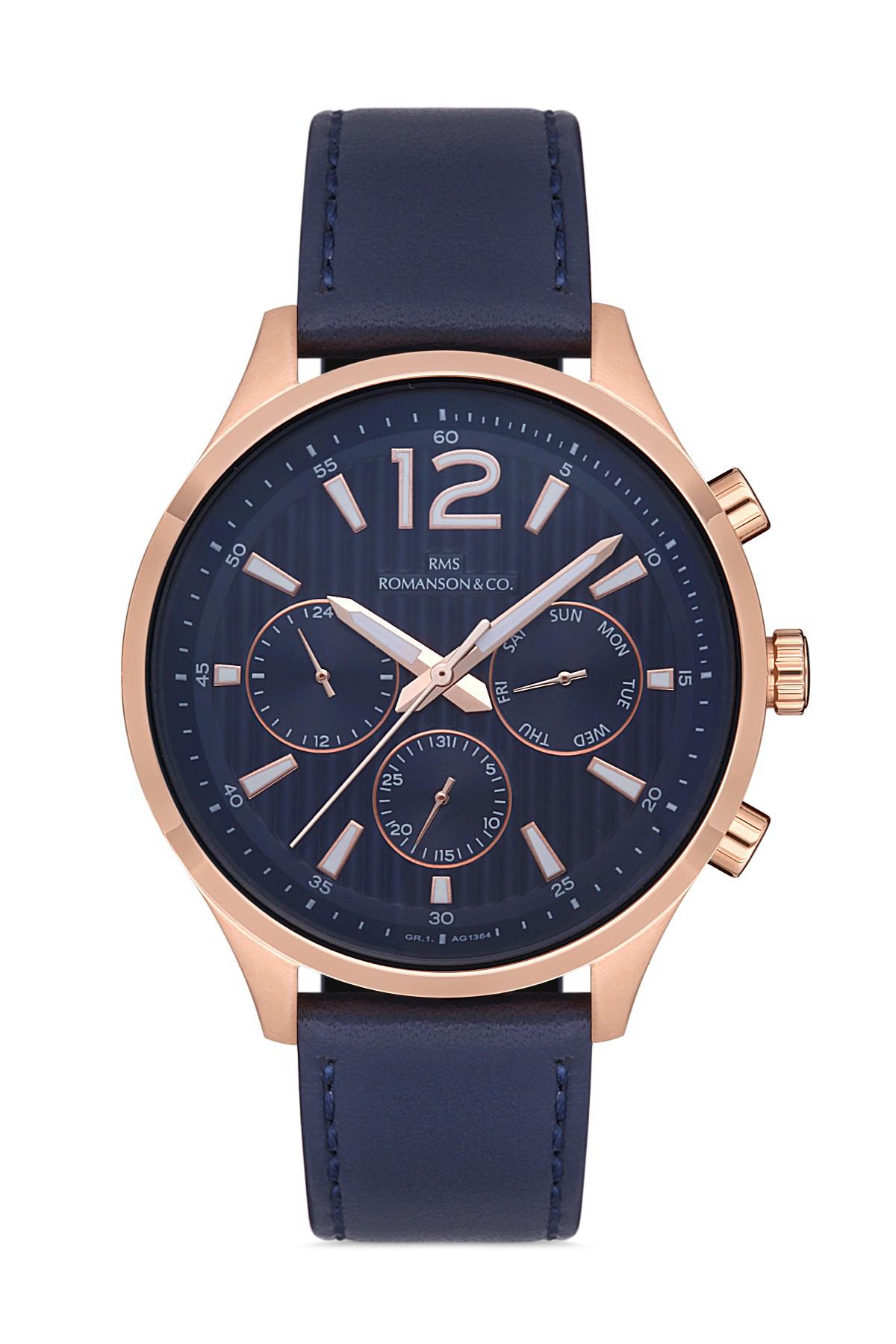 Grand Romanson GR.1.AG1364.06 Takvimli 43 mm Lacivert Deri Kordon Analog Erkek Kol Saati