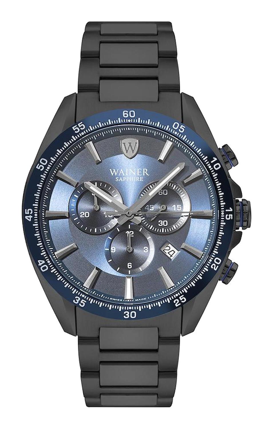 Wainer WA.19300-E Pusulalı Takvimli 46 mm Antrasit Çelik Kordon Analog Erkek Kol Saati