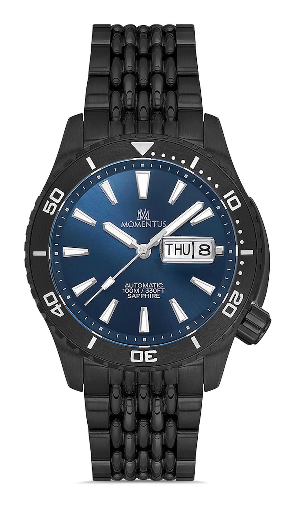 Momentus TM351B-11SS Takvimli 43 mm Siyah Çelik Kordon Analog Erkek Kol Saati