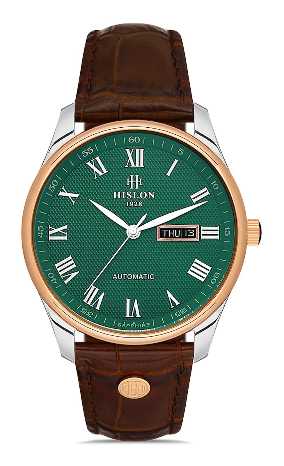 Hislon SD113T-15KS Takvimli Kahverengi Çelik Kordon Analog Erkek Kol Saati