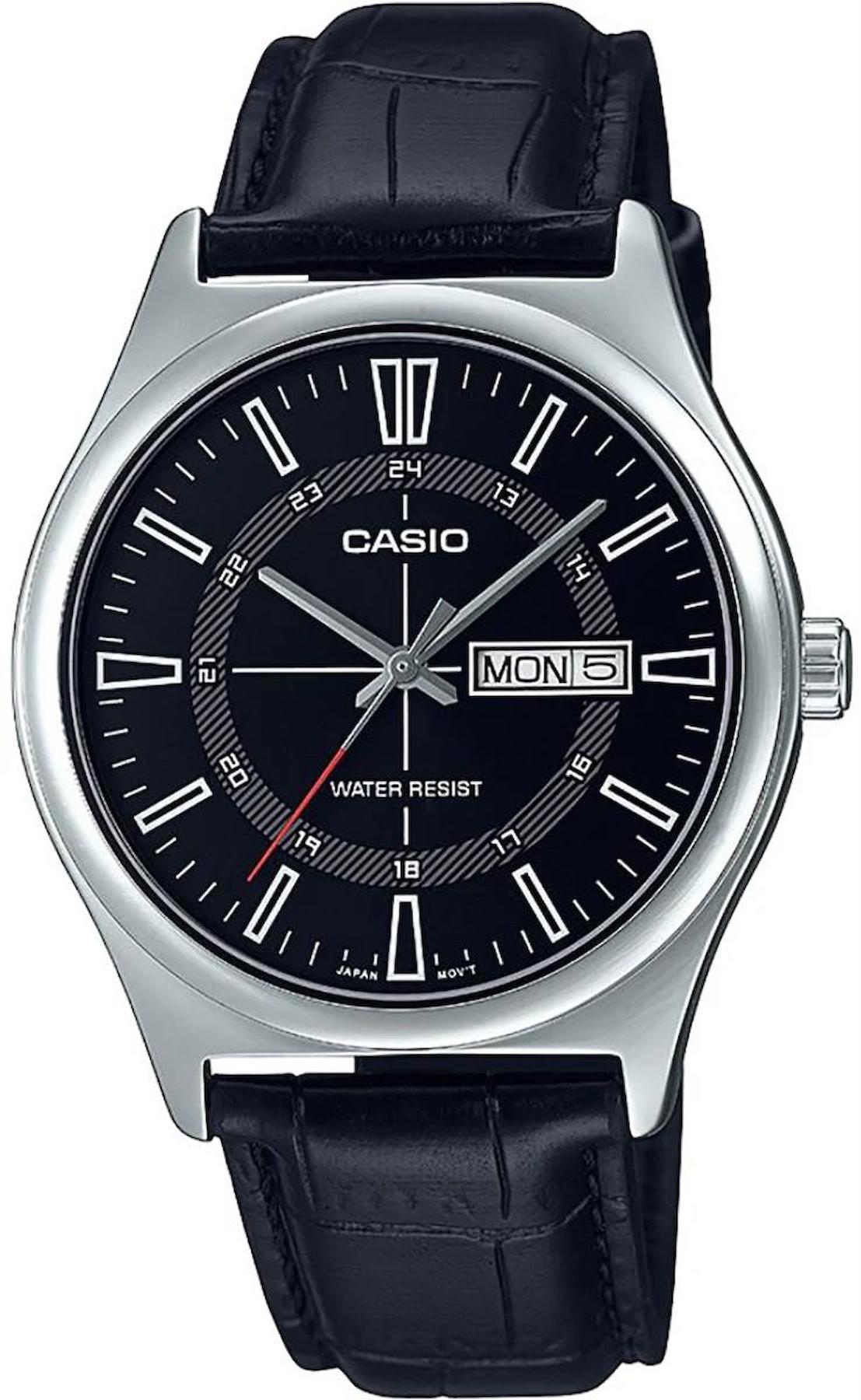 Casio MTP-V006L-1CUDF Takvimli Siyah Deri Kordon Analog Erkek Kol Saati