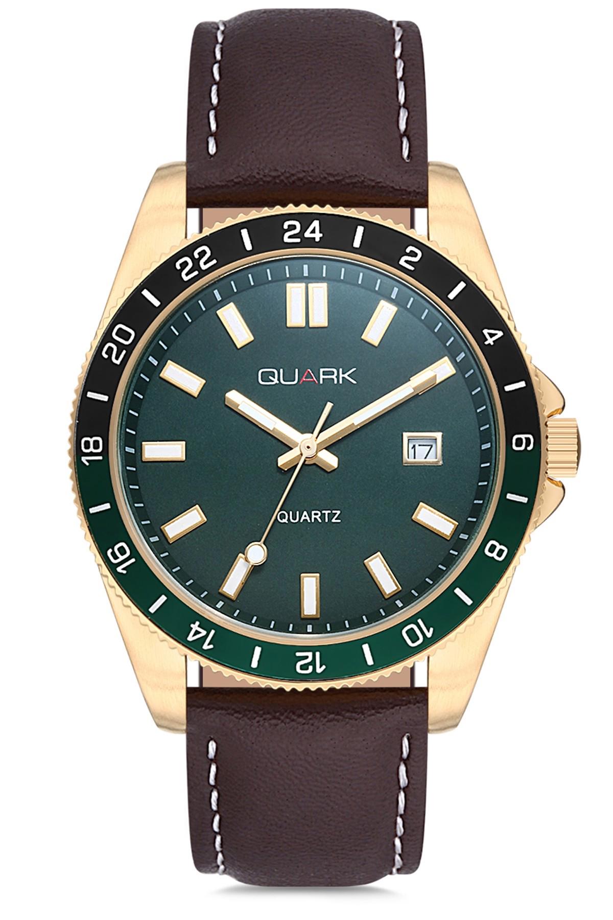 Quark QC-420GL-3A5 40 mm Kahverengi Deri Kordon Analog Erkek Kol Saati