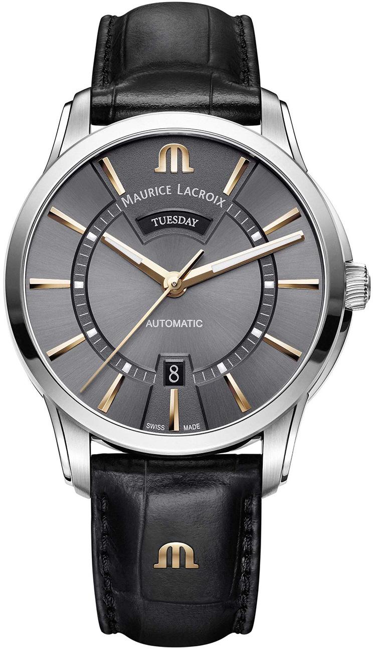 Maurice Lacroix PT6358-SS001-331-1 Takvimli 44 mm Siyah Deri Kordon Analog Kol Saati