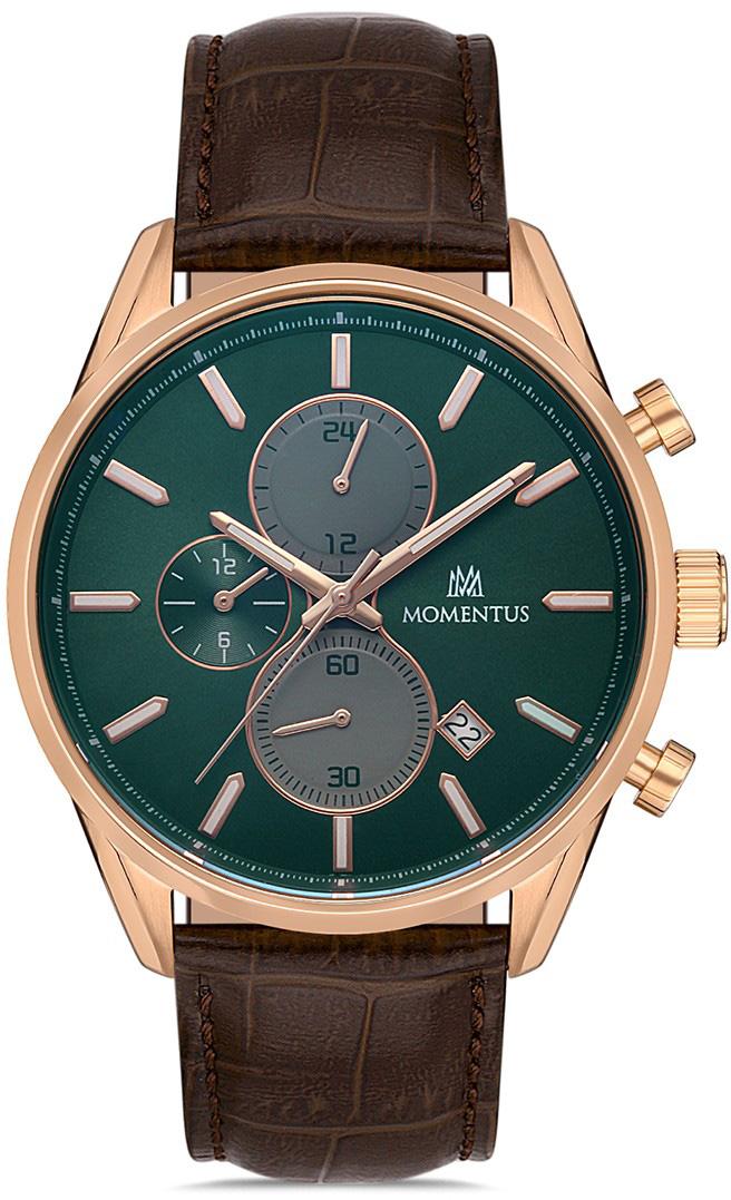 Momentus CC107R-15KR Takvimli 43 mm Kahverengi Deri Kordon Analog Erkek Kol Saati