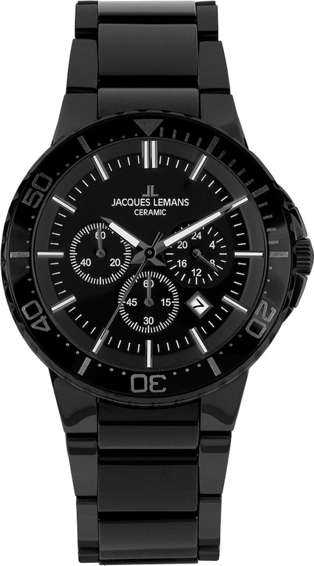 Jacques Lemans 1-2166B Pusulalı Takvimli 43 mm Siyah Çelik Kordon Analog Kol Saati