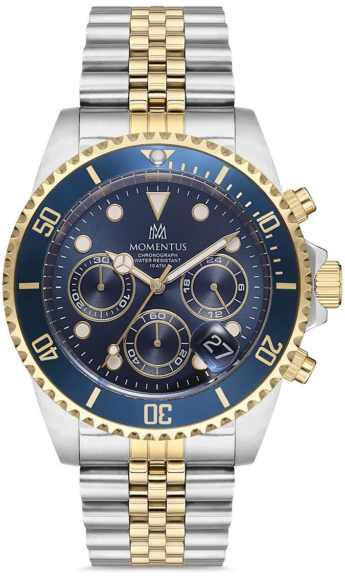 Momentus SM362T-11SG Takvimli 44 mm Altın-Çelik Kordon Analog Erkek Kol Saati