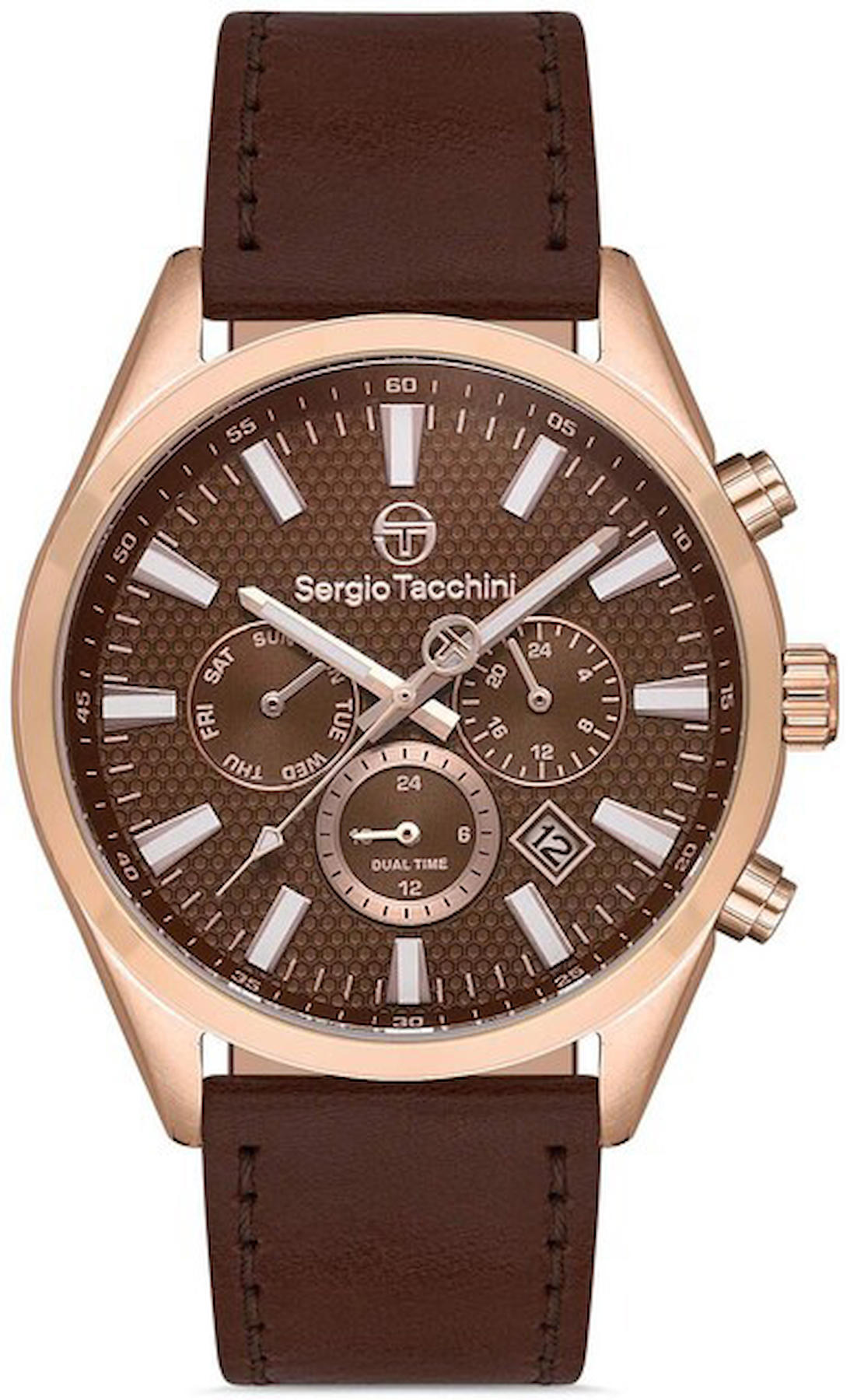 Sergio Tacchini ST.1.10222.4 Takvimli 43 mm Kahverengi Deri Kordon Analog Kol Saati