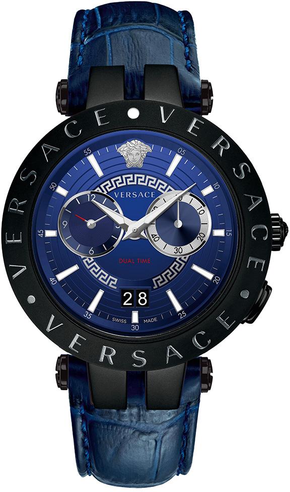 Versace VRSCVEBV00419 Takvimli 46 mm Lacivert Deri Kordon Analog Kol Saati