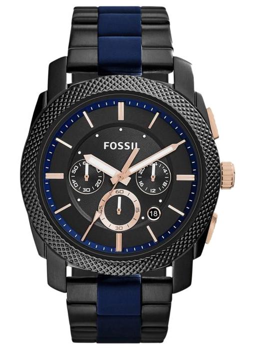 Fossil FFS5164 Takvimli 44 mm Siyah- Lacivert Çelik Kordon Analog Erkek Kol Saati