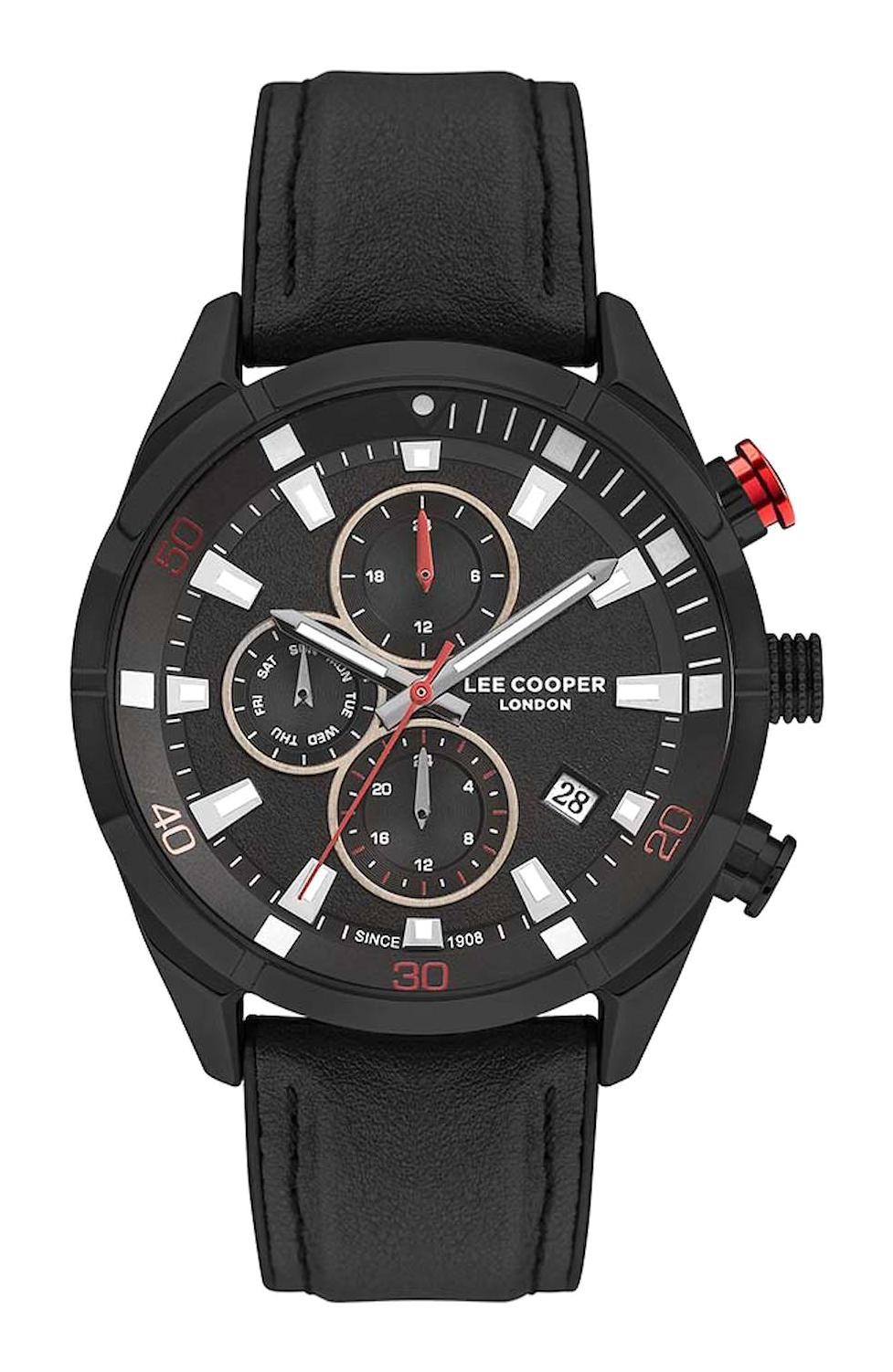 Lee Cooper LC07377.651-NM Takvimli 41-45 mm Siyah Deri Kordon Analog Erkek Kol Saati