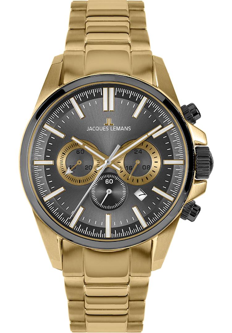 Jacques Lemans LİVERPOOL 1-2119H Takvimli 44 mm Altın Çelik Kordon Analog Erkek Kol Saati
