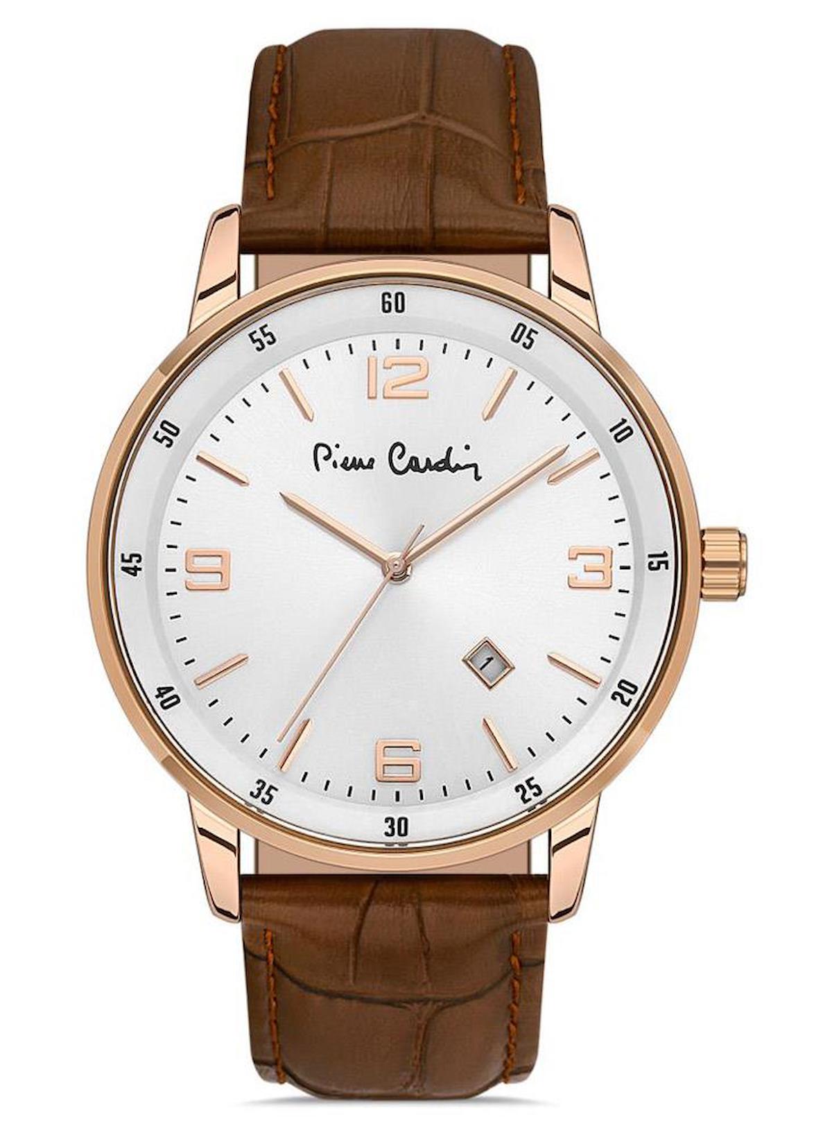 Pierre Cardin PC800401F04 Takvimli 44 mm Kahverengi Deri Kordon Analog Erkek Kol Saati
