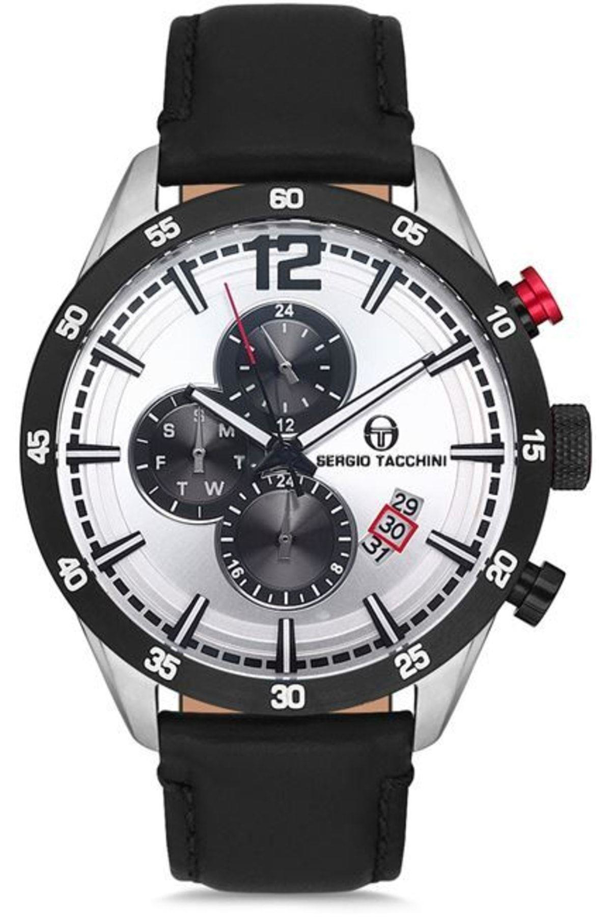 Sergio Tacchini ST.5.148.05 Takvimli Siyah Deri Kordon Analog Erkek Kol Saati