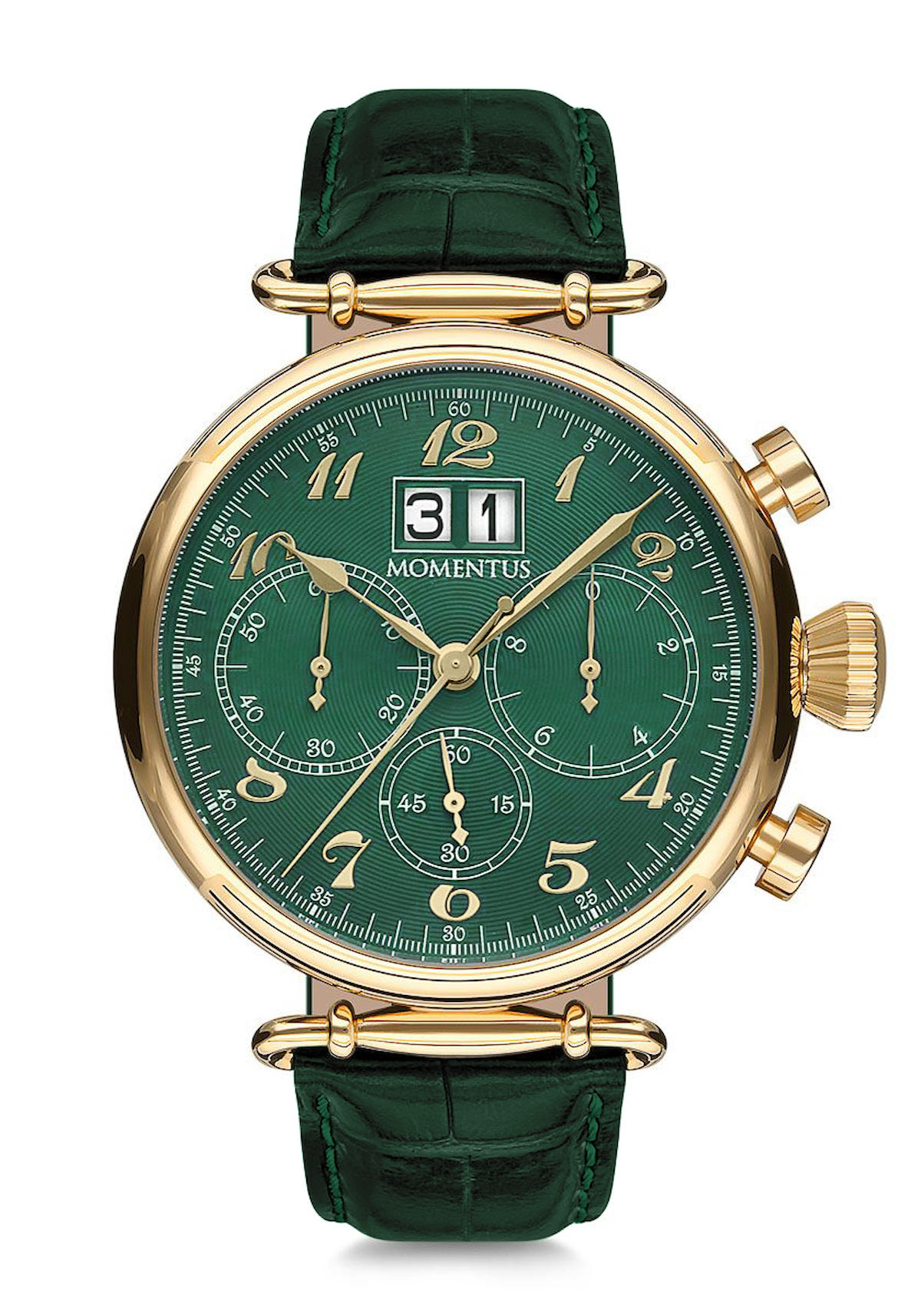 Momentus TM250G-15YG Takvimli 44 mm Yeşil Deri Kordon Analog Erkek Kol Saati