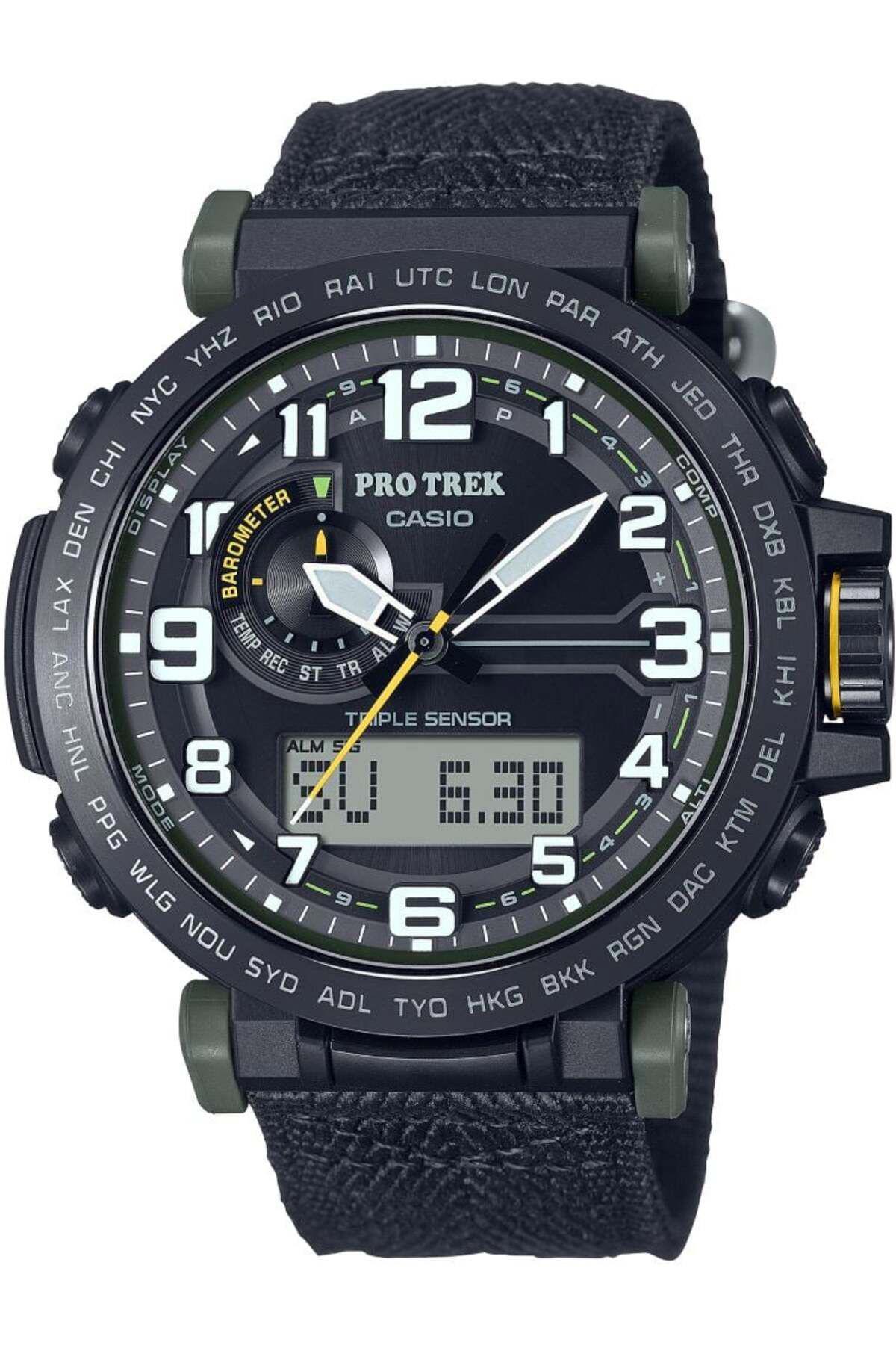 Casio PRG-601YB-3DR Takvimli Siyah Kumaş Kordon Analog Kol Saati