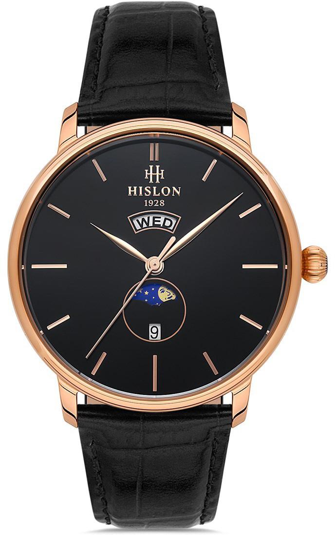 Hislon TM134R-04BR Takvimli 43 mm Siyah Deri Kordon Analog Kol Saati