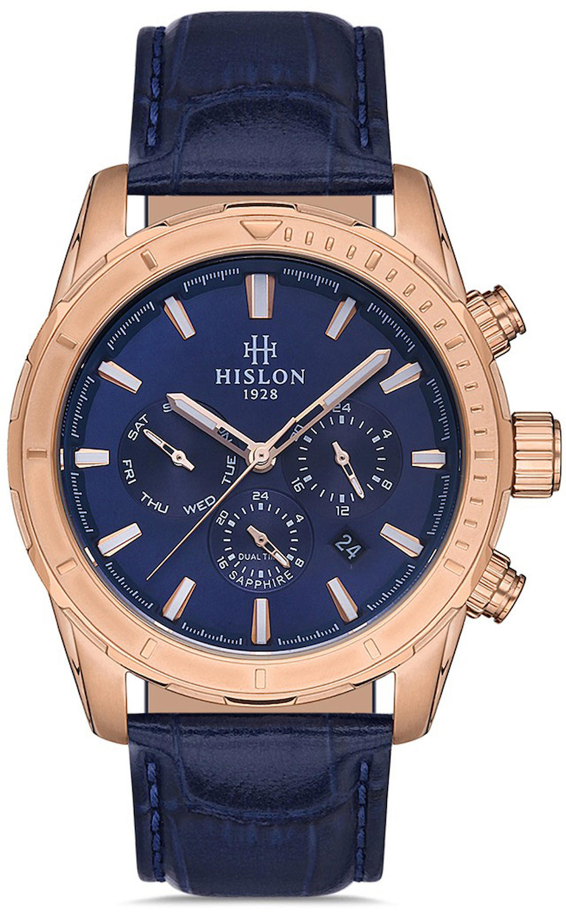 Hislon DT133R-11MR Pusulalı Takvimli 45 mm Lacivert Deri Kordon Analog Kol Saati