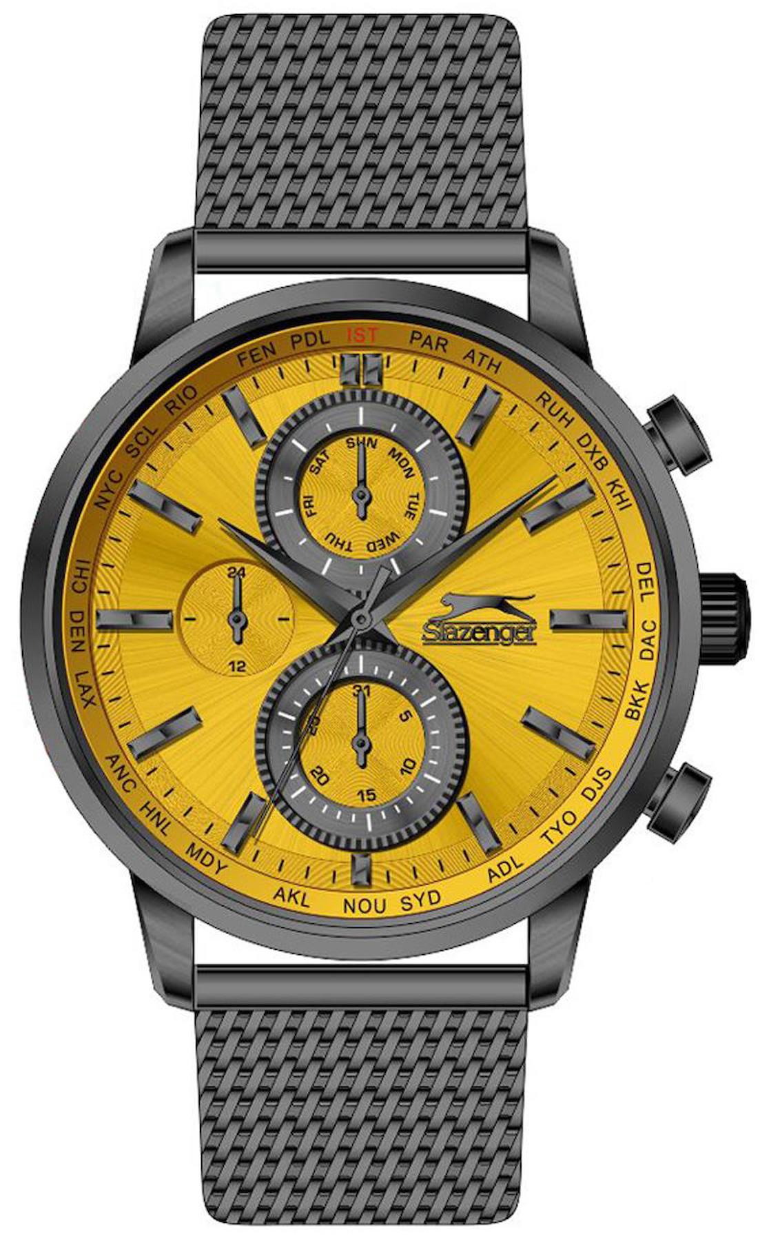 Slazenger SL.09.1844.2.06 Takvimli 44 mm Antrasit Metal Kordon Analog Erkek Kol Saati