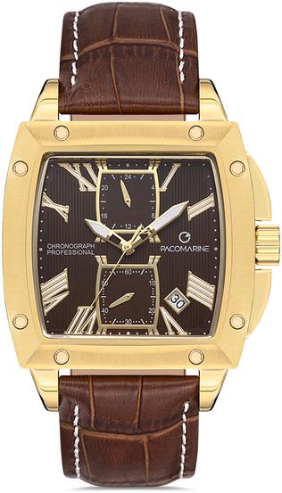 Pacomarine PM.21011.06 Takvimli 42 mm Kahverengi Deri Kordon Analog Kol Saati