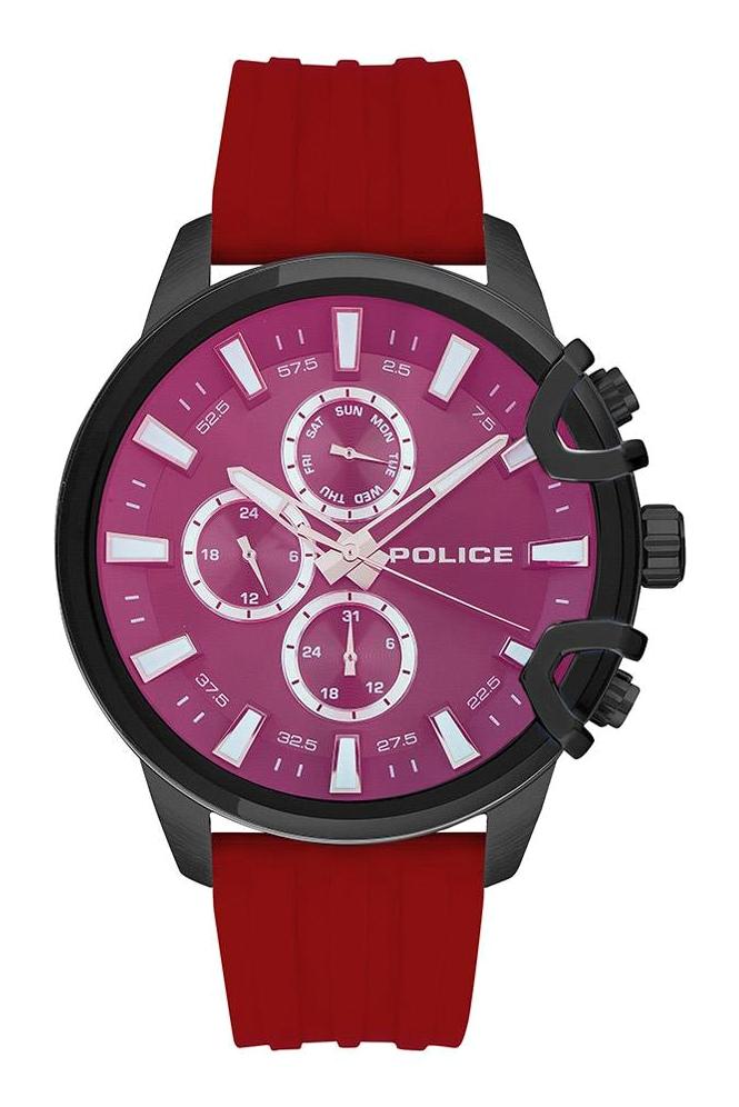 Police PEWJQ2130443 Takvimli 48 mm Kırmızı Silikon Kordon Analog Erkek Kol Saati