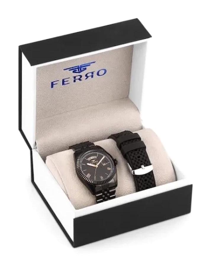 Ferro TH-F11130DA-G 44 mm Siyah Çelik - Silikon Kordon Analog Erkek Kol Saati