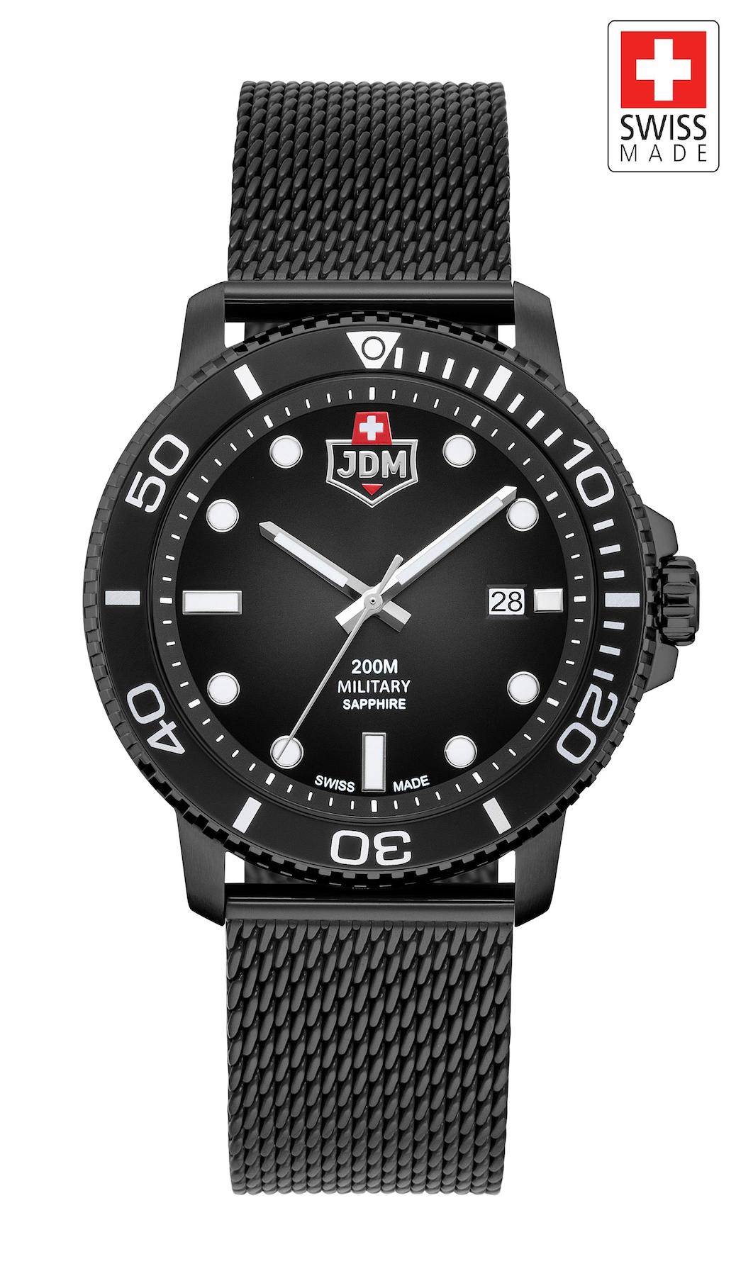 Jdm Military Sapphire JDM-WG008-05 Takvimli 44 mm Siyah Çelik Kordon Analog Erkek Kol Saati