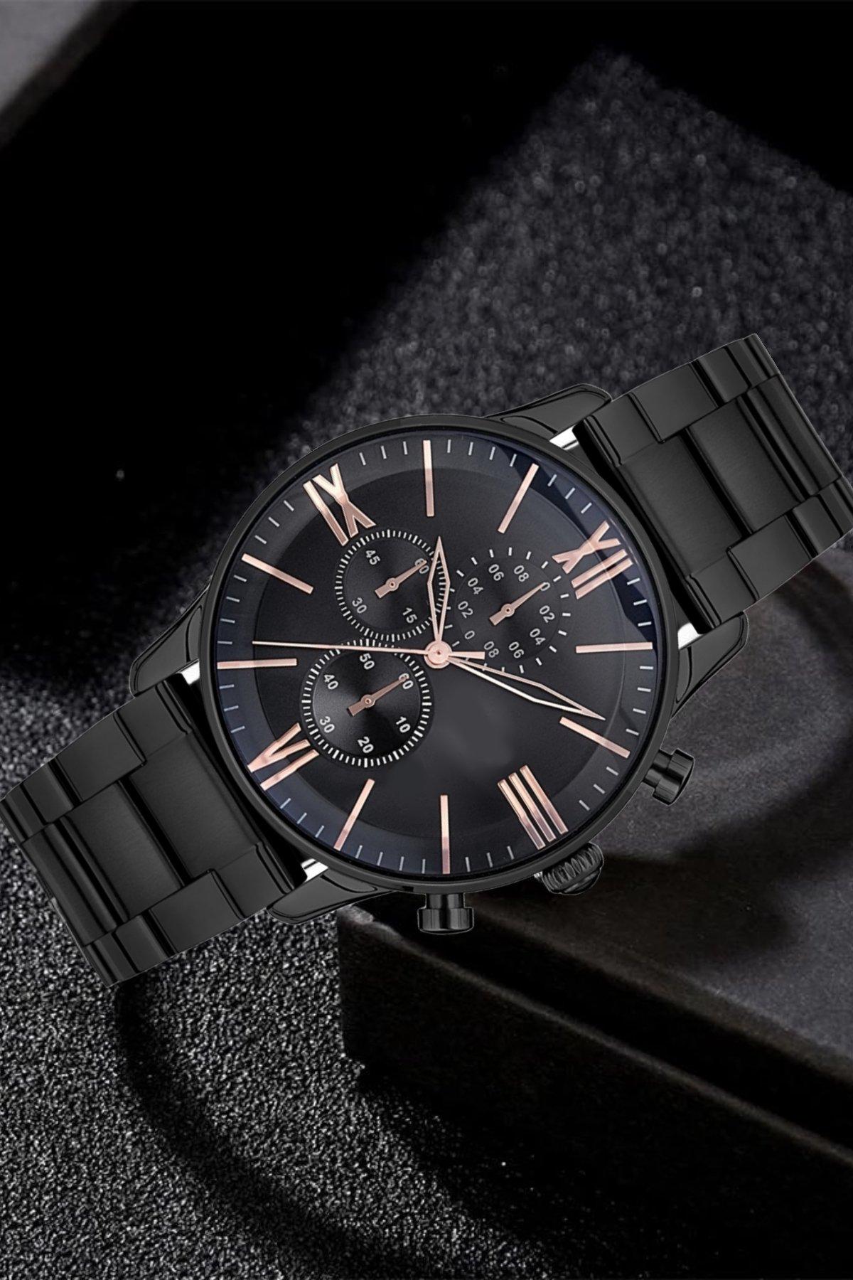 Korikom STC11990 Takvimli 45 mm Siyah Metal Kordon Analog Erkek Kol Saati