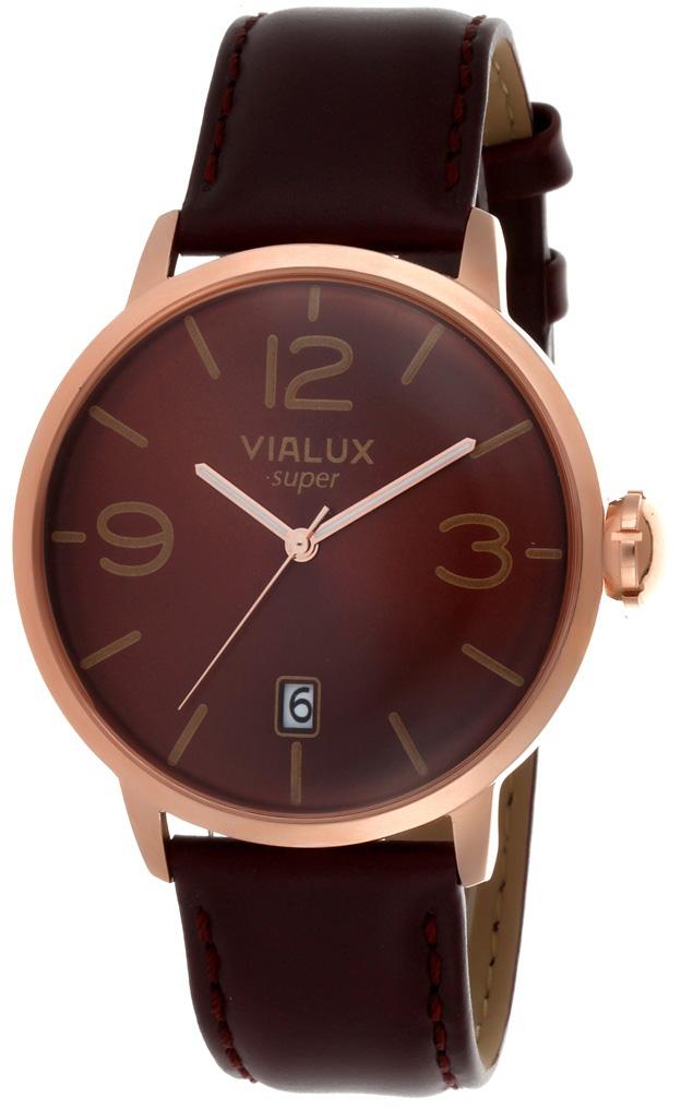 Vialux VS819R-06FR Takvimli 45 mm Kahverengi Deri Kordon Analog Kol Saati